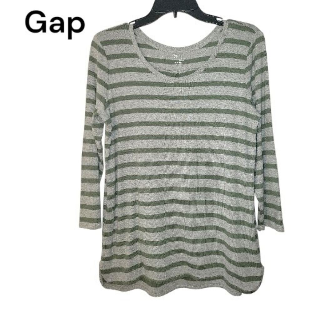 GAP Super Soft Striped Tee/ Top, M, Grey/Green, EUC